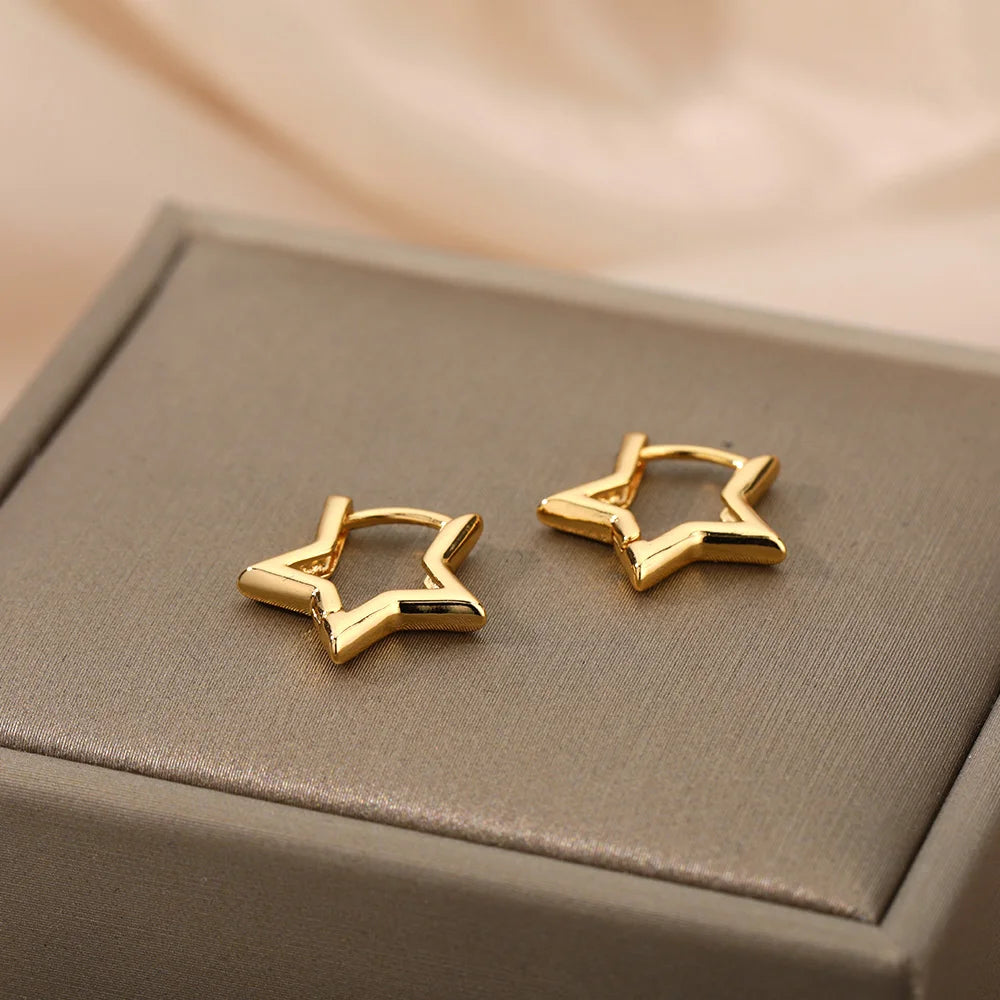 ✨ Geometric Star Earrings for Women – Stainless Steel Star Hoop Studs | Hypoallergenic Fashion Jewelry Gift