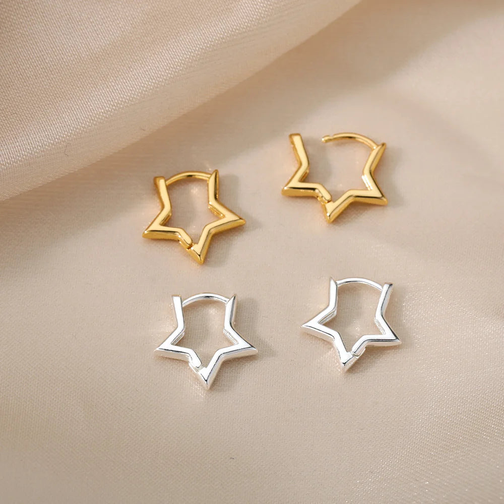 ✨ Geometric Star Earrings for Women – Stainless Steel Star Hoop Studs | Hypoallergenic Fashion Jewelry Gift