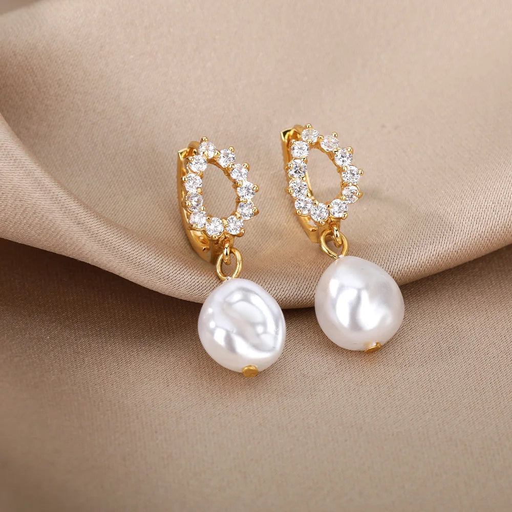 ✨ 2025 Trend Irregular Baroque Pearl Stud Earrings – Stainless Steel Simulated Pearl Jewelry for Women | Wedding & Couple Gift