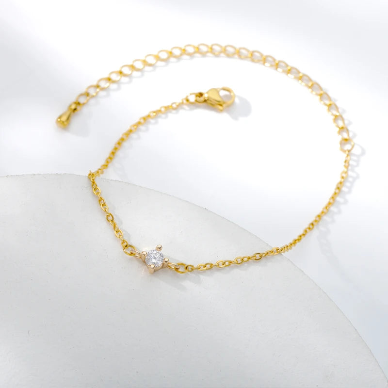 Single Zircon Circle Bead Bracelet for Women | Stainless Steel Trendy Summer Jewelry | Couple & Friend Gift 2023