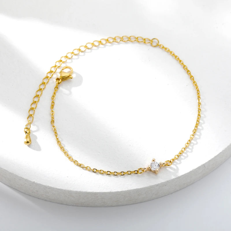 Single Zircon Circle Bead Bracelet for Women | Stainless Steel Trendy Summer Jewelry | Couple & Friend Gift 2023