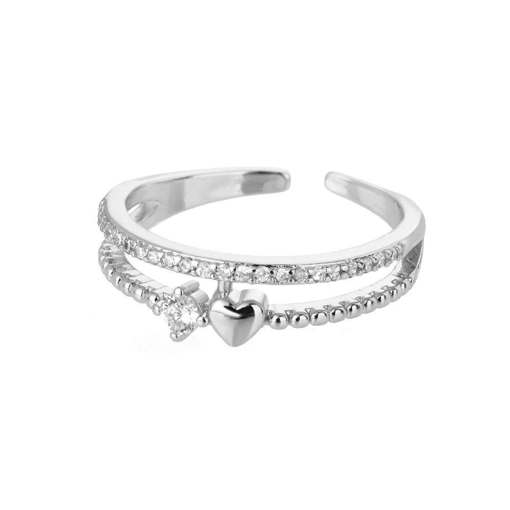 Double Heart Zircon Gold Stainless Steel Ring for Women – Wedding & Engagement Jewelry Gift