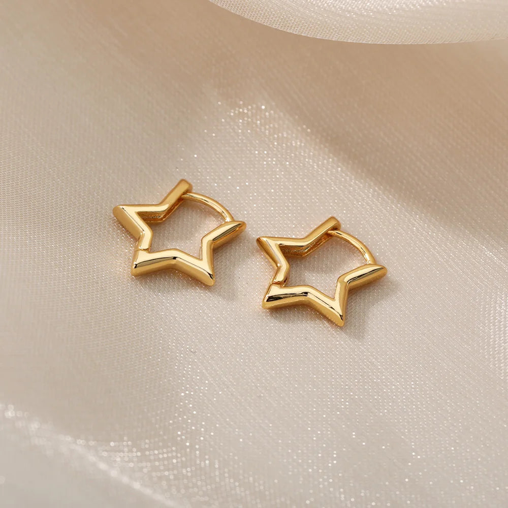 ✨ Geometric Star Earrings for Women – Stainless Steel Star Hoop Studs | Hypoallergenic Fashion Jewelry Gift