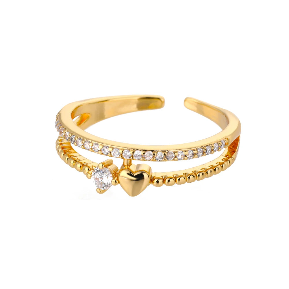 Double Heart Zircon Gold Stainless Steel Ring for Women – Wedding & Engagement Jewelry Gift