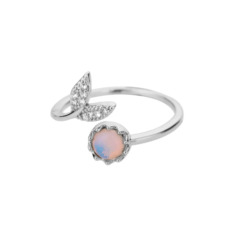 Elegant Opal Leaf Ring for Women – Stainless Steel Bohemian Wedding Band & Anniversary Gift
