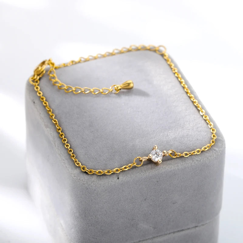 Single Zircon Circle Bead Bracelet for Women | Stainless Steel Trendy Summer Jewelry | Couple & Friend Gift 2023