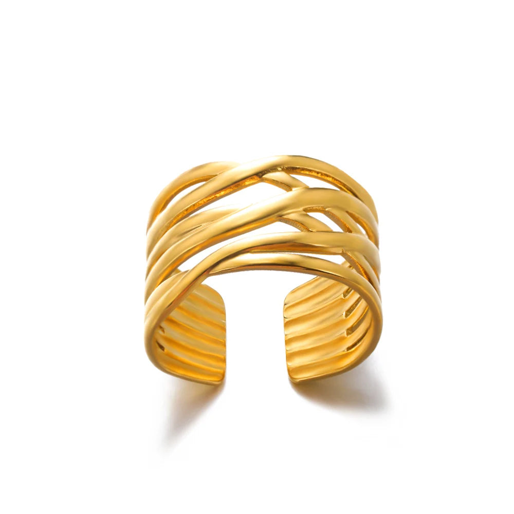 Irregular Square Zircon Ring – Gold Plated Stainless Steel Adjustable Wedding & Party Jewelry for Women