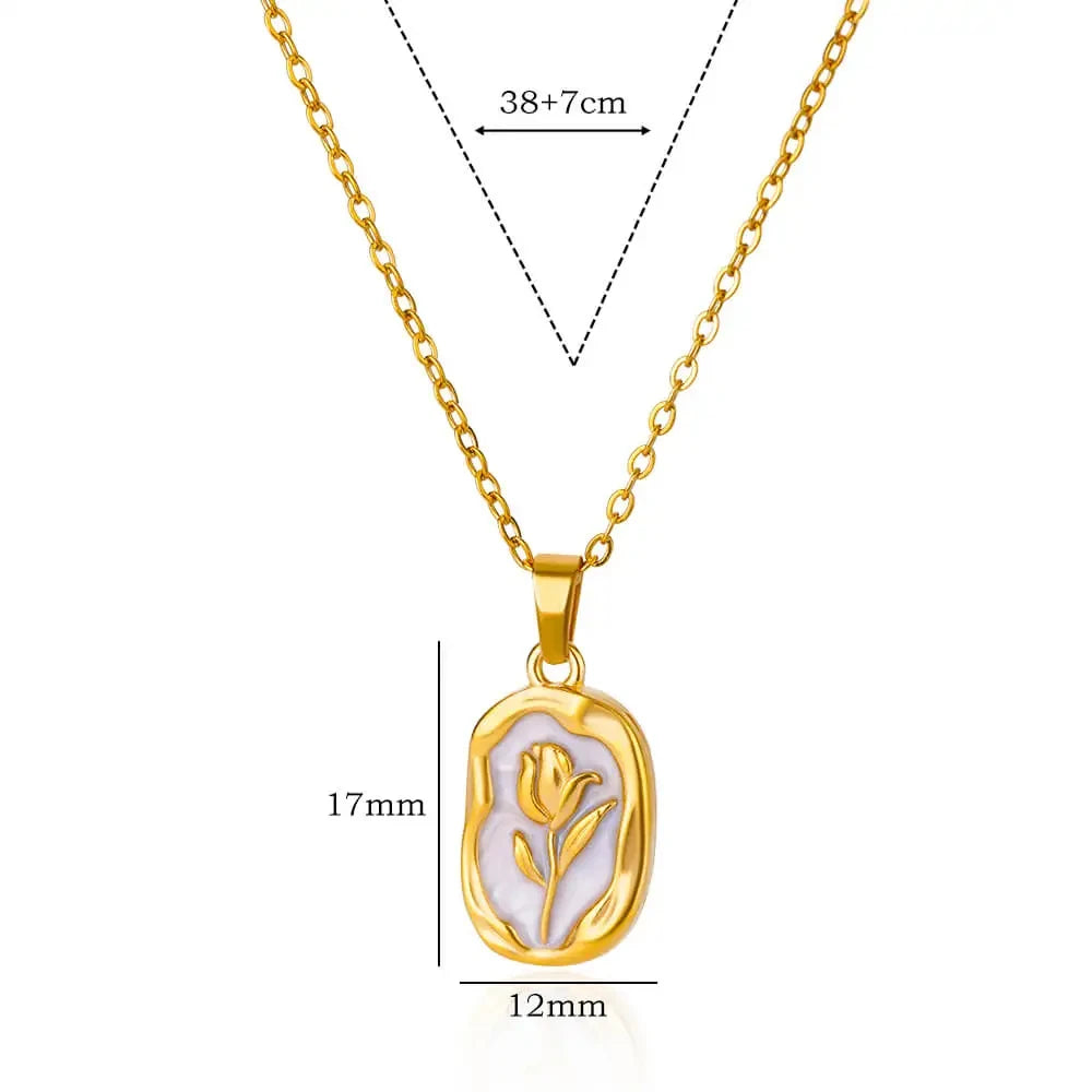 ✨ Rose Flower Pendant Necklace for Women – Gold Stainless Steel Tulip Charm | Wedding & Birthday Jewelry Gift