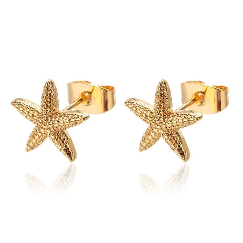 ✨ Vintage Starfish Stud Earrings for Women – Gold Stainless Steel Ocean-Inspired Jewelry | Summer Party & Gift 2025