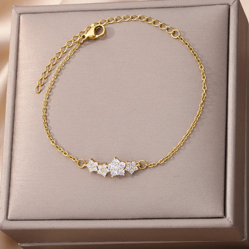 β¨ Crystal Zircon Star Bracelet for Women | Gold Plated Stainless Steel Charm | Trendy Wedding & Party Jewelry Gift