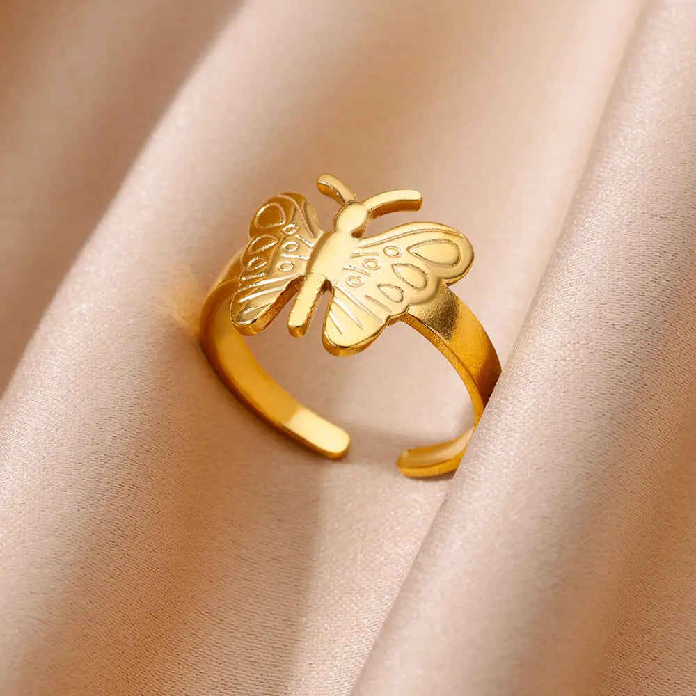 Minimalist Irregular Geometric Gold Stainless Steel Adjustable Open Ring for Women