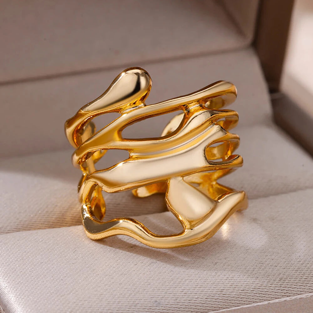 Bamboo Joint Open Ring – Adjustable Stainless Steel Wedding & Engagement Band for Men and Women