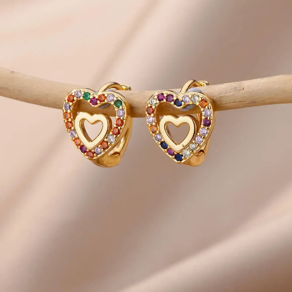 ✨ Hollow Zircon Heart Earrings for Women – Gold Stainless Steel Luxury Studs | Wedding, Couple & Gift Jewelry