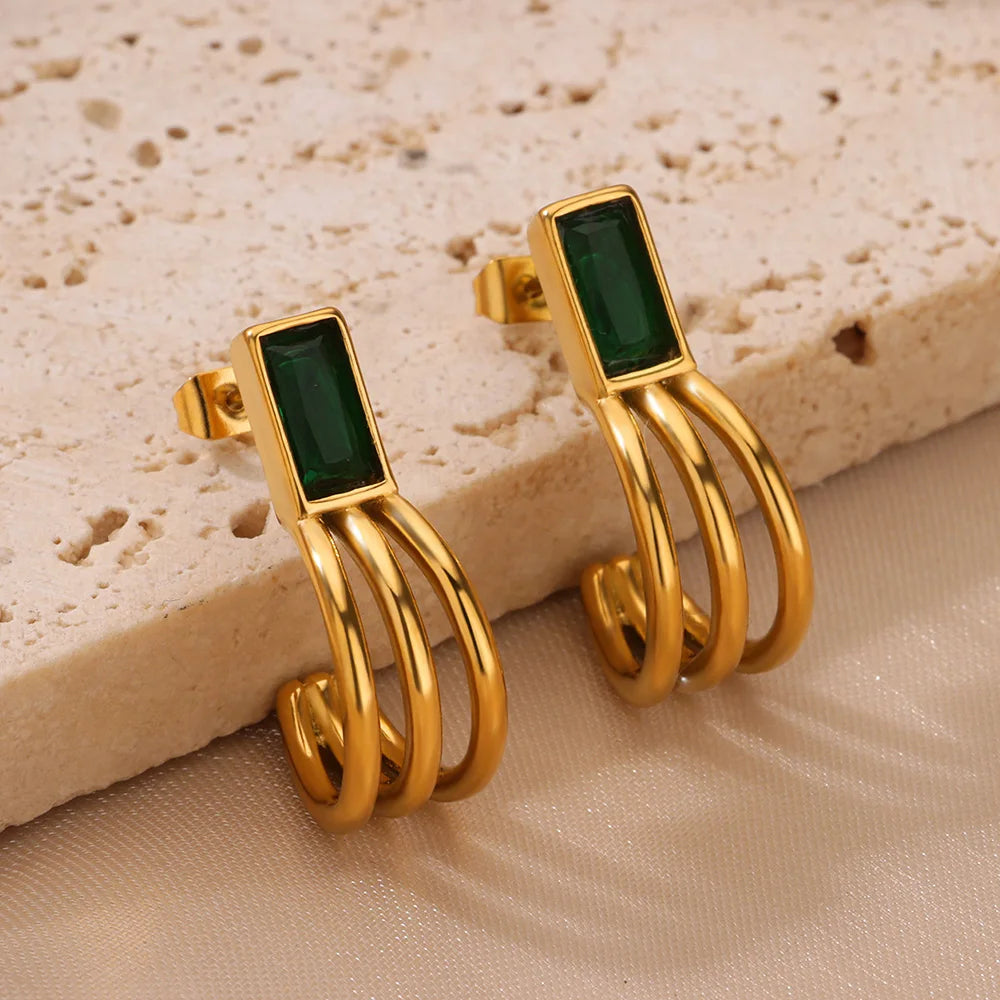 ✨ Vintage Irregular Claw Hook Earrings – Gold Stainless Steel Striped Studs for Women | Party, Wedding & Gift Jewelry