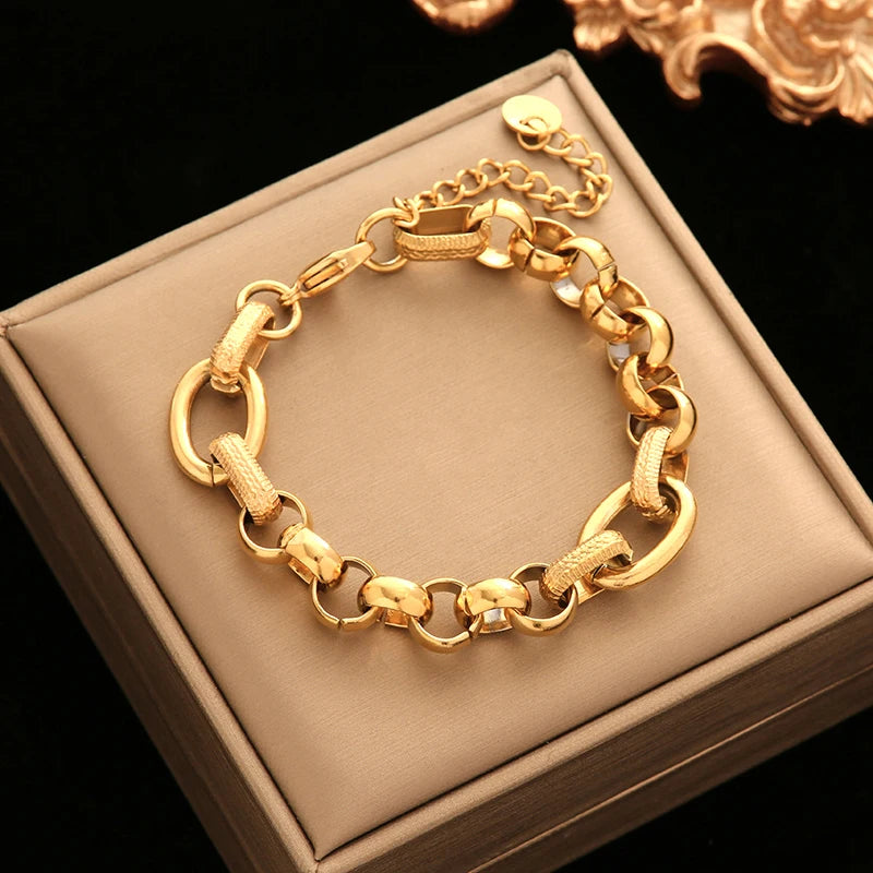 EILIECK 316L Stainless Steel Twisted Bracelet Bangle for Women – Trendy 18K Gold Plated, Waterproof Chain Jewelry, Party & Gift