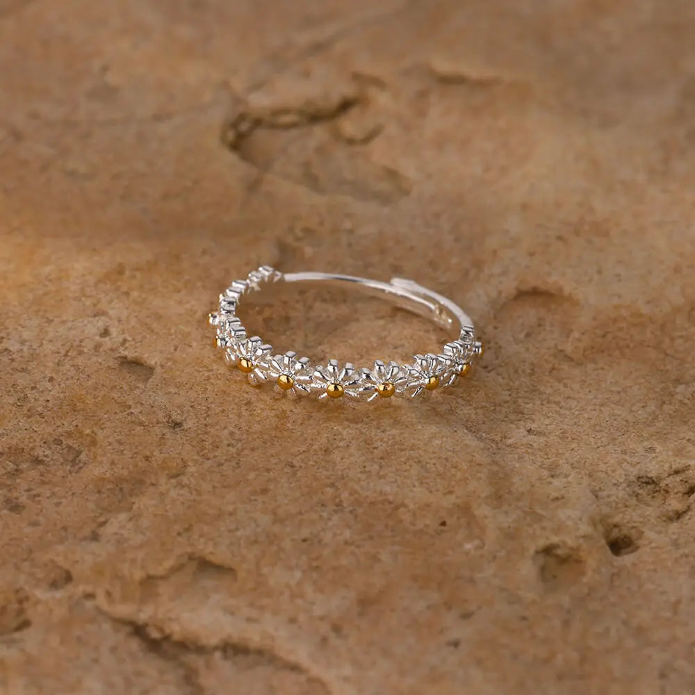 ๐ผ Vintage Daisy Adjustable Rings for Women | Stainless Steel Open Cuff Flower Ring | Wedding & Engagement Jewelry Gift
