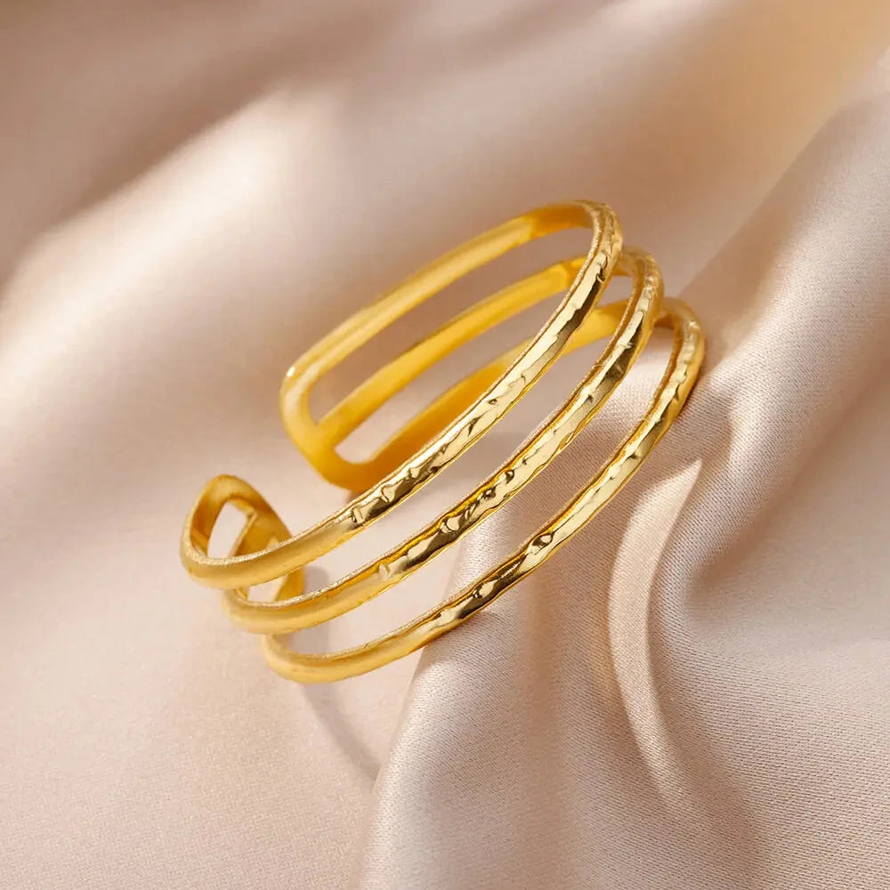 ✨ Stainless Steel Multi-Layer Bangle Bracelet for Women | Gold Plated Luxury Cuff | Trendy 2023 Fashion Jewelry