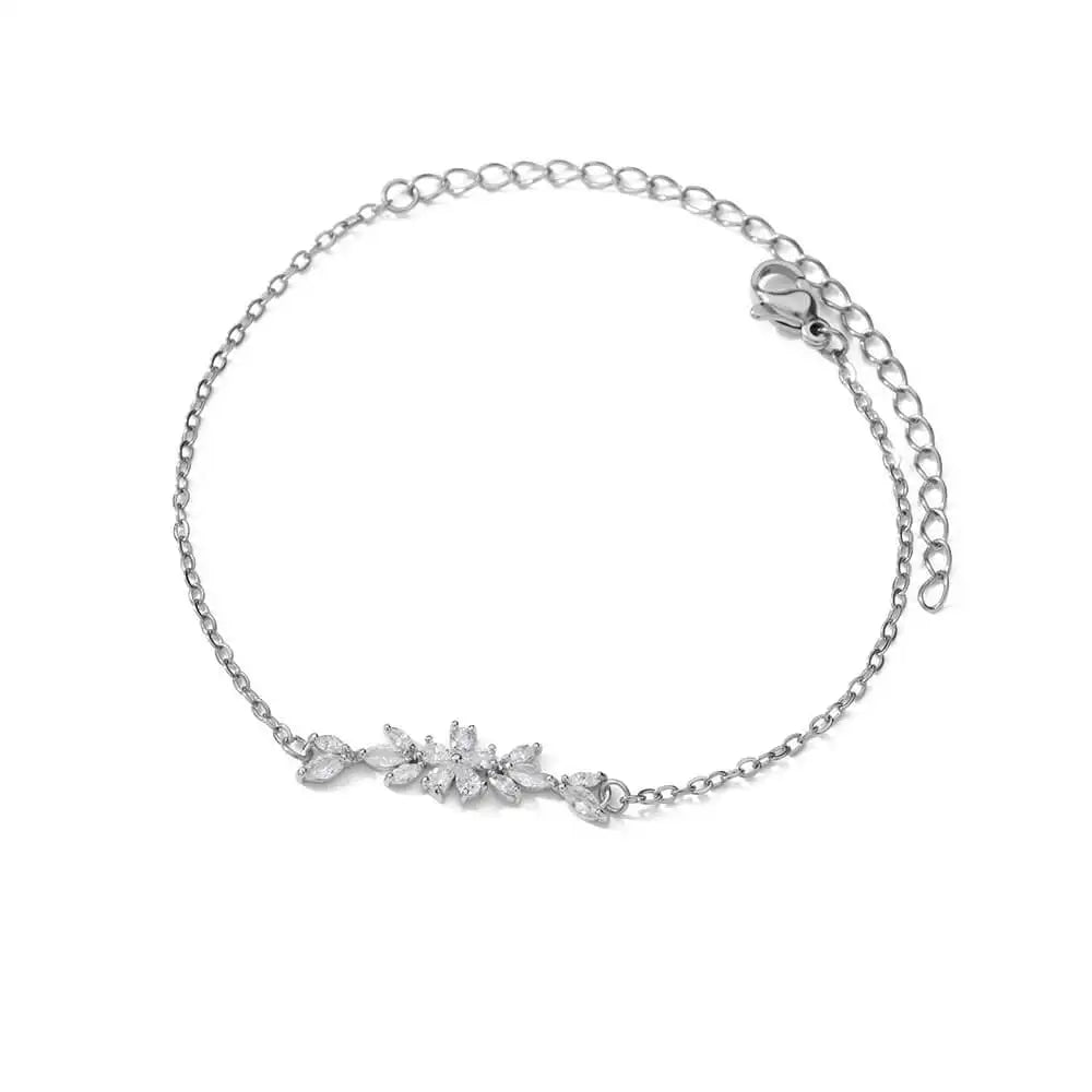 🌸 Elegant Zircon Flower Charm Bracelet for Women | Gold Color Stainless Steel Plant Design Luxury Jewelry Gift