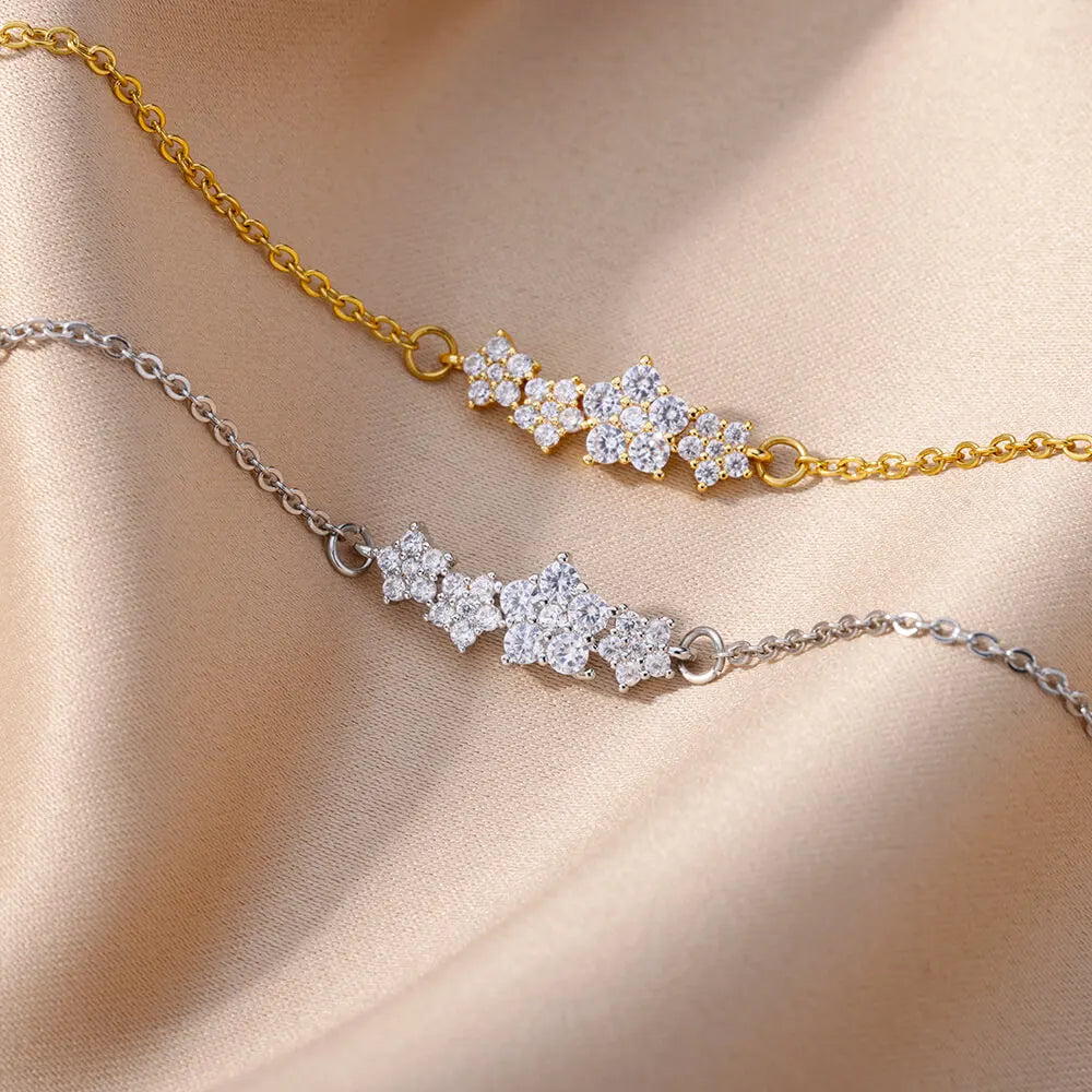 β¨ Crystal Zircon Star Bracelet for Women | Gold Plated Stainless Steel Charm | Trendy Wedding & Party Jewelry Gift