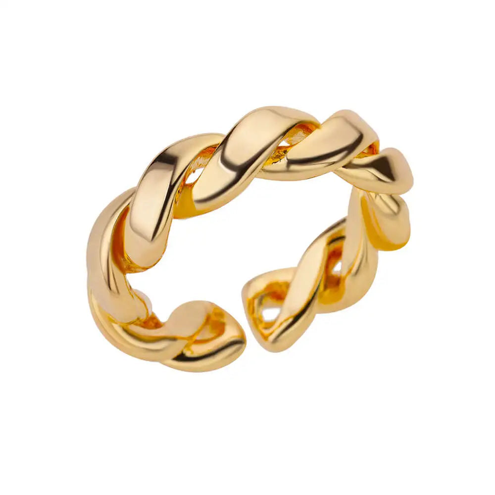 Irregular Square Zircon Ring – Gold Plated Stainless Steel Adjustable Wedding & Party Jewelry for Women