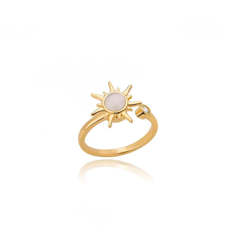 ✨ Rotating Sun Opal Ring for Women | Stainless Steel Adjustable Open Ring | Retro Party Jewelry Gift
