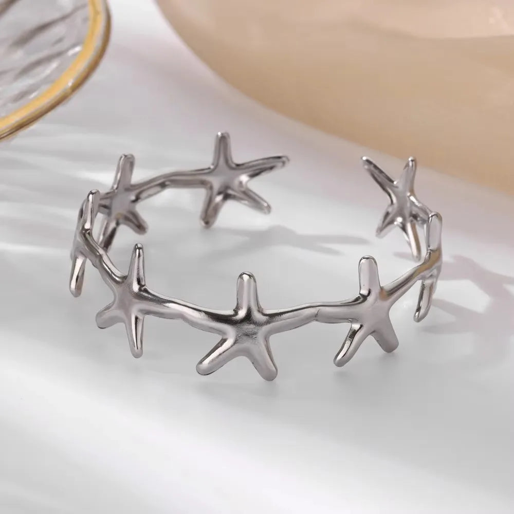 π Shell Cuff Bracelet for Women | Gold Color Stainless Steel Open Bangle | Luxury Summer Beach Jewelry Gift