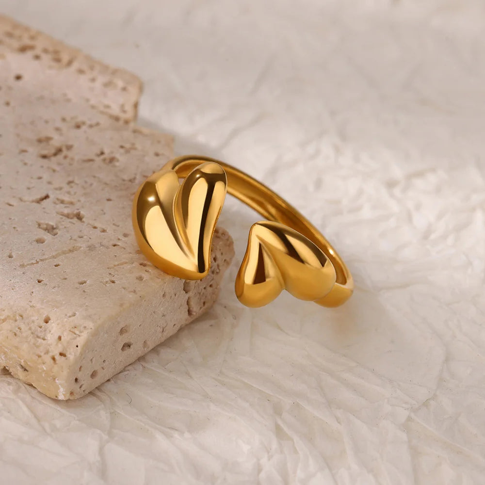 Irregular Heart Open Ring – Gold Stainless Steel Wedding & Fashion Jewelry for Women