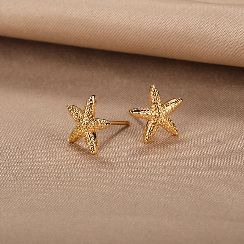 ✨ Vintage Starfish Stud Earrings for Women – Gold Stainless Steel Ocean-Inspired Jewelry | Summer Party & Gift 2025