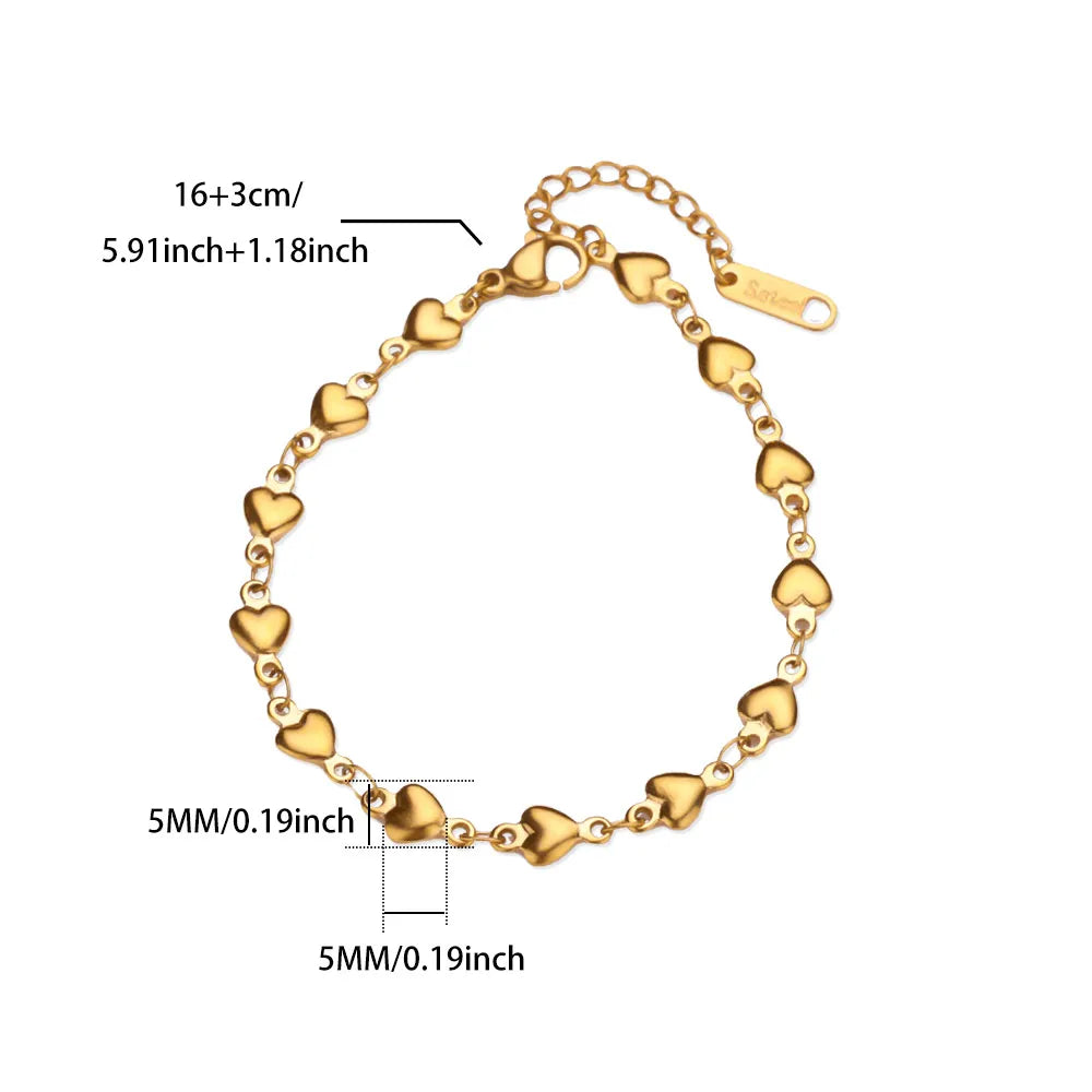 ❤️ Stainless Steel Heart Bracelet for Women | Gold Color Geometric Link Chain | Waterproof Fashion Jewelry Gift