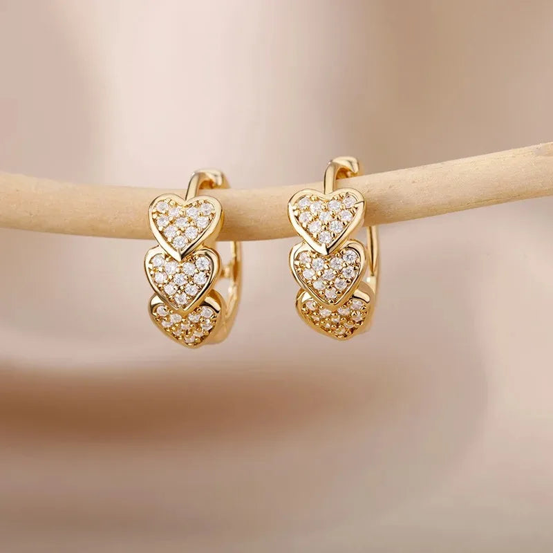 ✨ Hollow Zircon Heart Earrings for Women – Gold Stainless Steel Luxury Studs | Wedding, Couple & Gift Jewelry