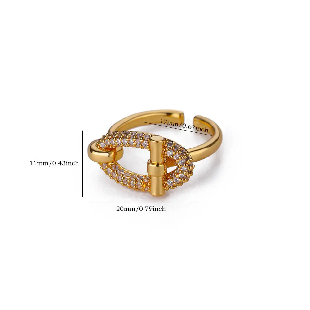 Elegant Gold Oval Zircon Open Ring – Stainless Steel Wedding & Friendship Jewelry for Women