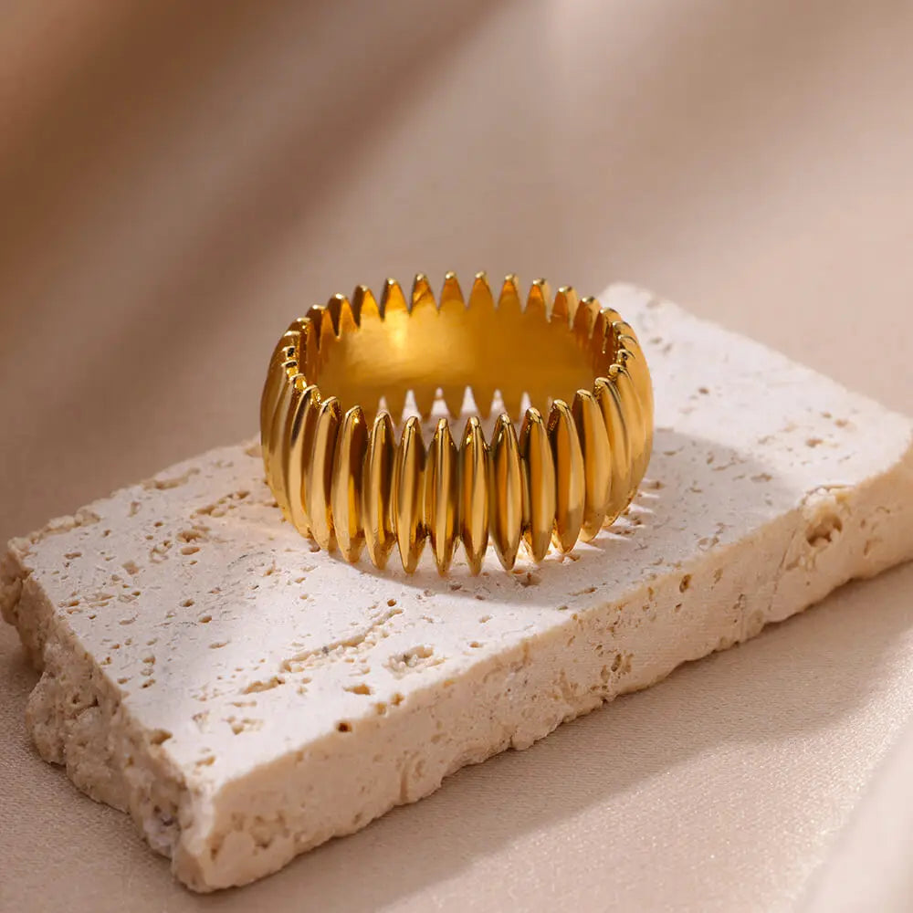 Vintage Gold Bullet Ring – Stainless Steel Geometric Punk Style Jewelry for Women