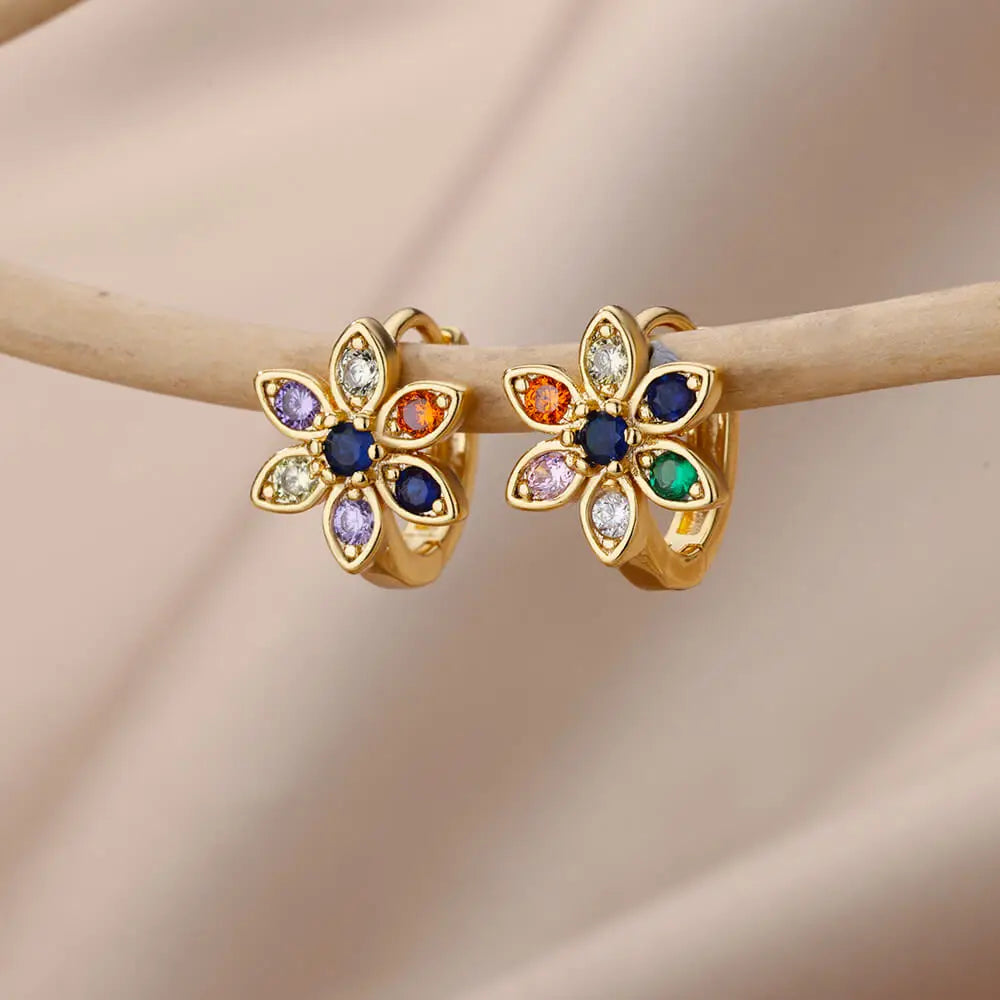 π Zircon Four Leaf Clover Earrings for Women | Stainless Steel Hoop Studs | Aesthetic Wedding & Party Jewelry Gift