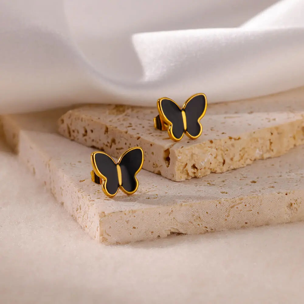 ✨ Elegant White Butterfly Stud Earrings – Stainless Steel Jewelry for Women | Aesthetic Wedding & Gift Accessory