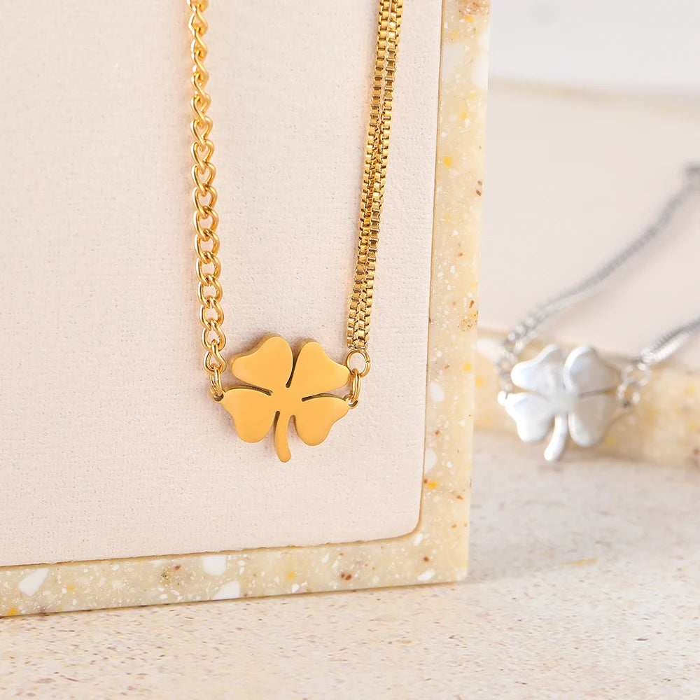 Stainless Steel Lucky Clover Bracelet for Women | Non-Fading High-Polished Pendant | Trendy Hip Hop Everyday Jewelry Gift