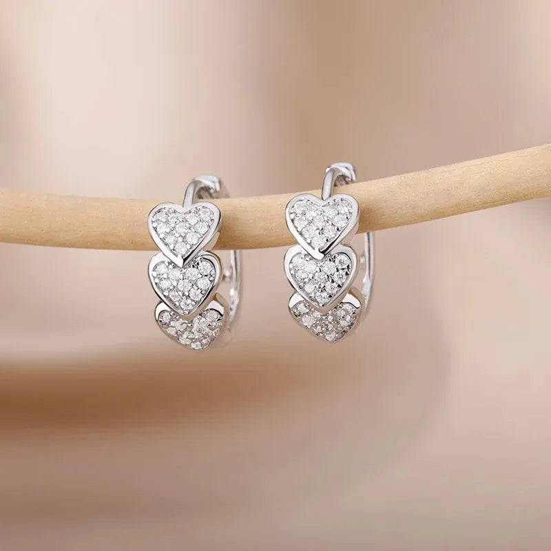 ✨ Hollow Zircon Heart Earrings for Women – Gold Stainless Steel Luxury Studs | Wedding, Couple & Gift Jewelry