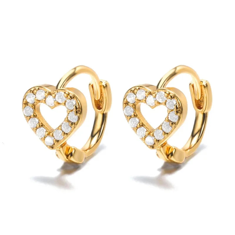 ✨ Hollow Zircon Heart Earrings for Women – Gold Stainless Steel Luxury Studs | Wedding, Couple & Gift Jewelry