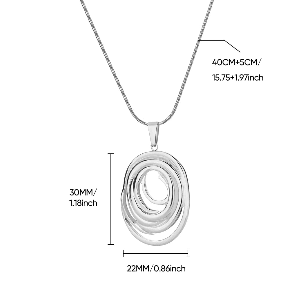 ✨ Hollow Geometric Oval Pendant Necklace for Women – Gold Color Stainless Steel | Trendy Party & Wedding Jewelry Gift