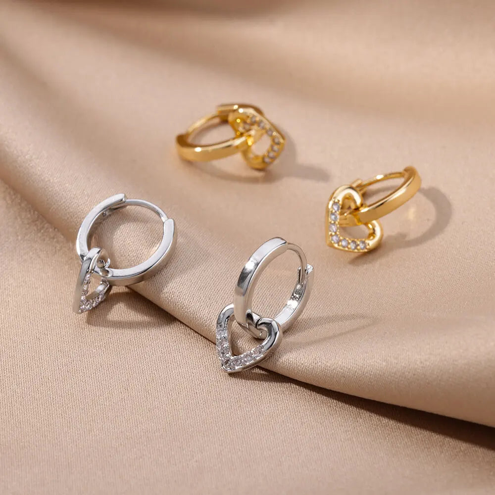 ✨ Hollow Zircon Heart Earrings for Women – Gold Stainless Steel Luxury Studs | Wedding, Couple & Gift Jewelry