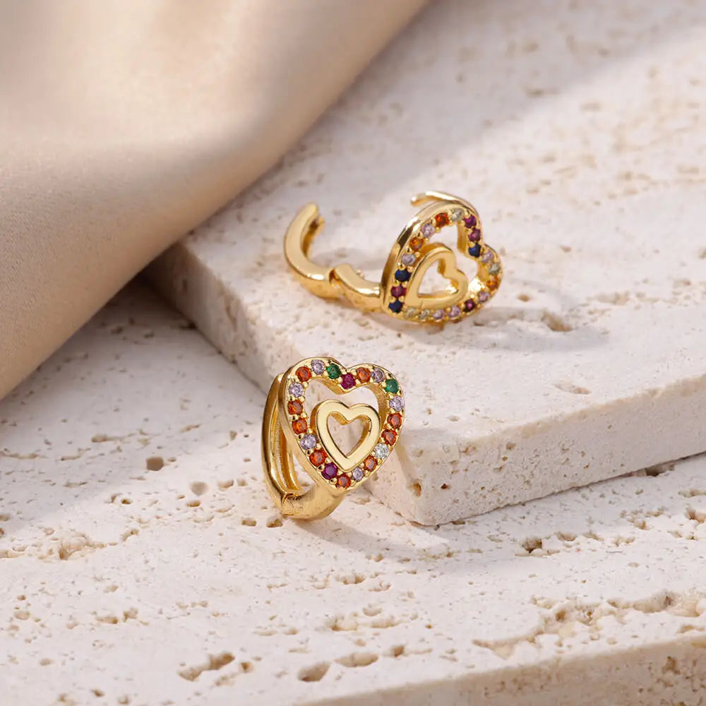 ✨ Hollow Zircon Heart Earrings for Women – Gold Stainless Steel Luxury Studs | Wedding, Couple & Gift Jewelry
