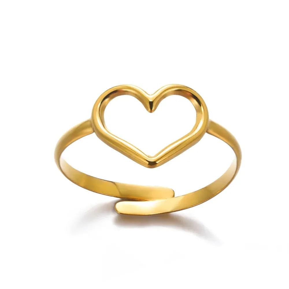 Zircon Little Heart Ring – Minimalist Gold-Plated Stainless Steel Women’s Jewelry Gift
