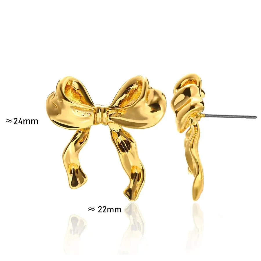 ✨ Vintage Bowknot Earrings for Women – Gold-Plated Stainless Steel Elegant Studs | Christmas & Party Jewelry Gift