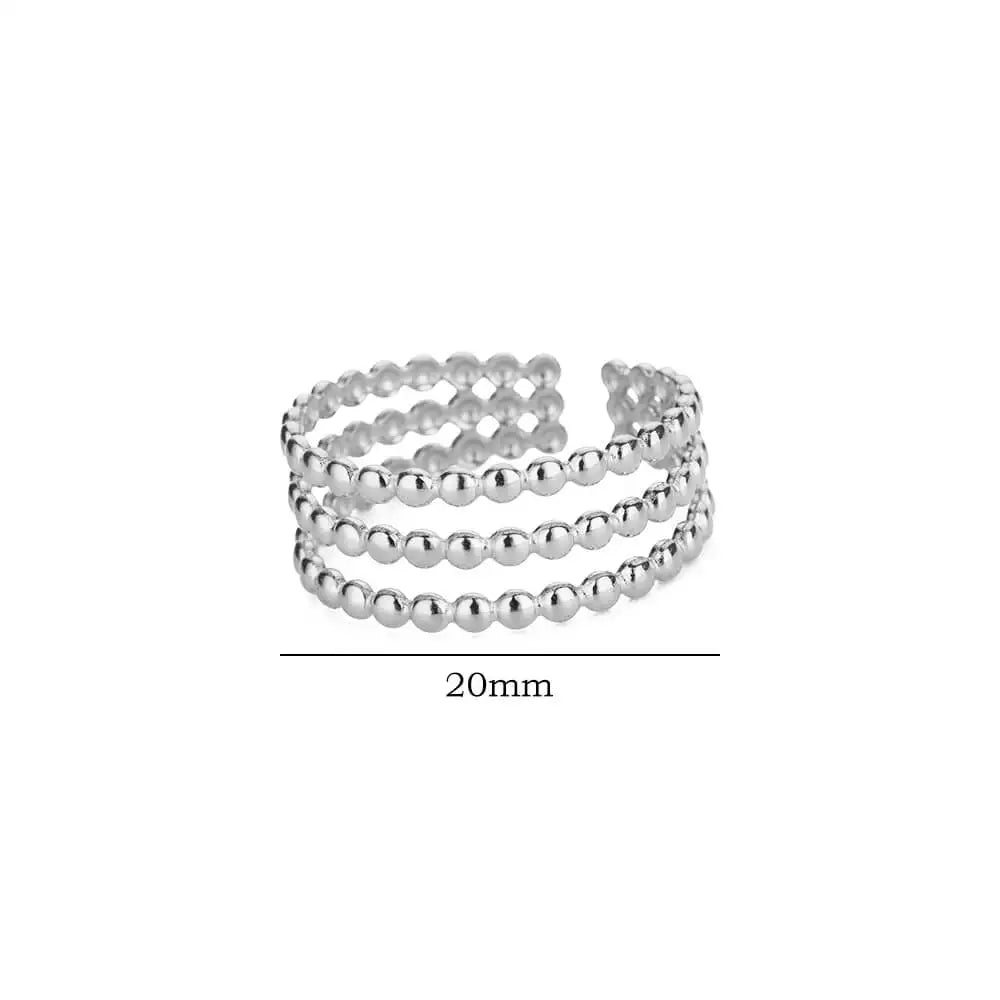 Stainless Steel Beads Design Ring – Gold Color Adjustable Wedding & Party Jewelry for Women