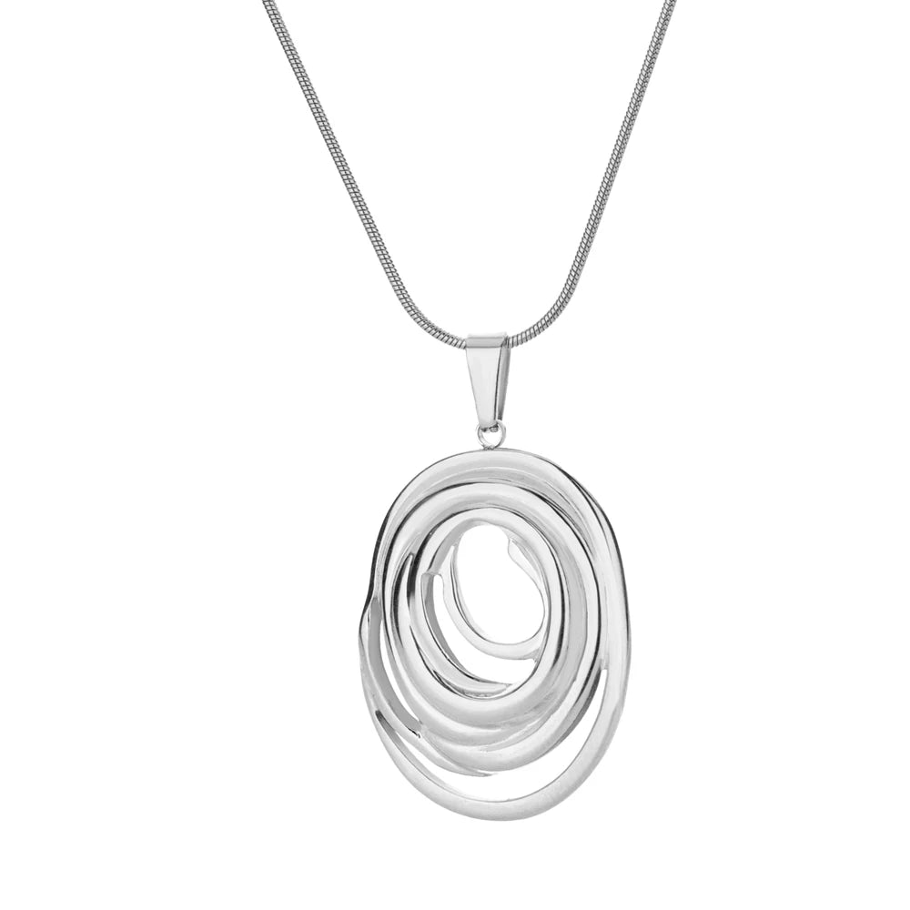 ✨ Hollow Geometric Oval Pendant Necklace for Women – Gold Color Stainless Steel | Trendy Party & Wedding Jewelry Gift