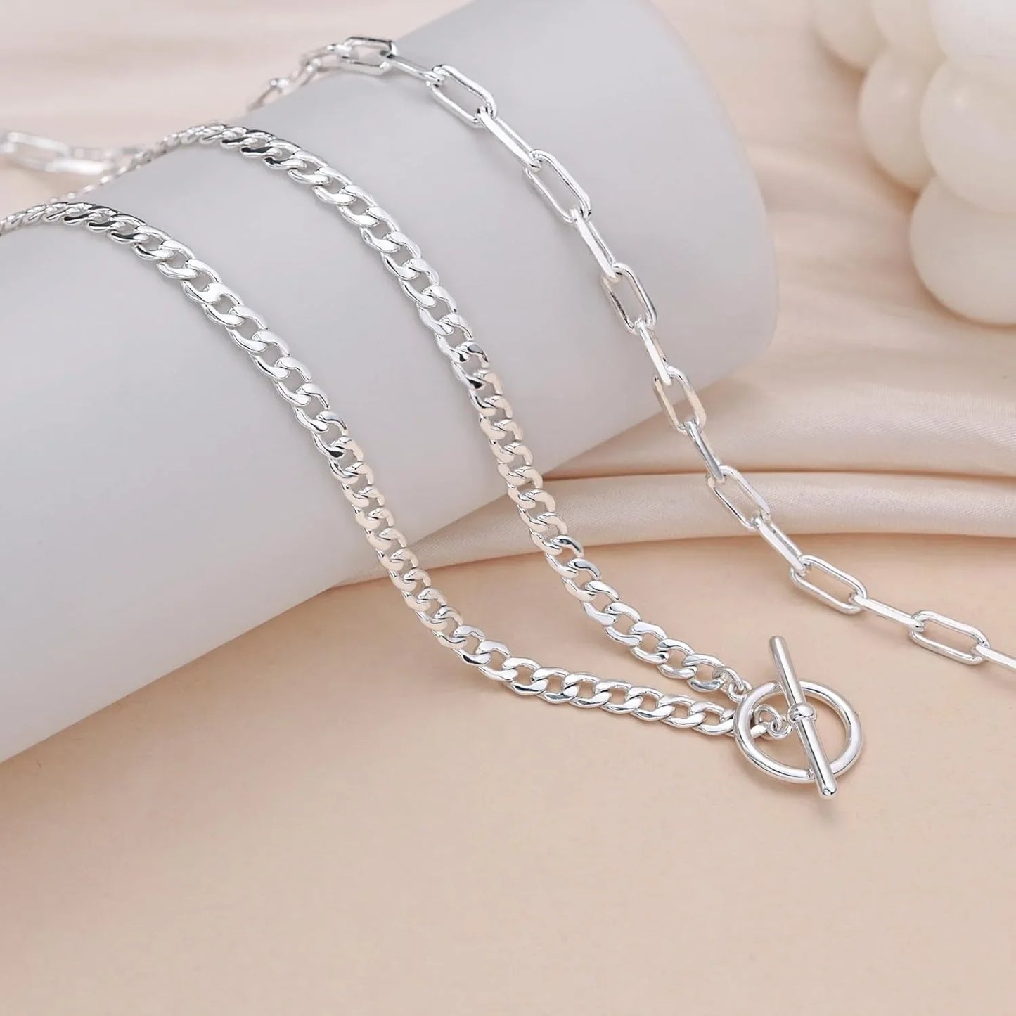 ✨ Gold Layered Necklace for Women – K Gold Plated Cuban Link & Paperclip Chain with Toggle Clasp | Trendy Jewelry Gift