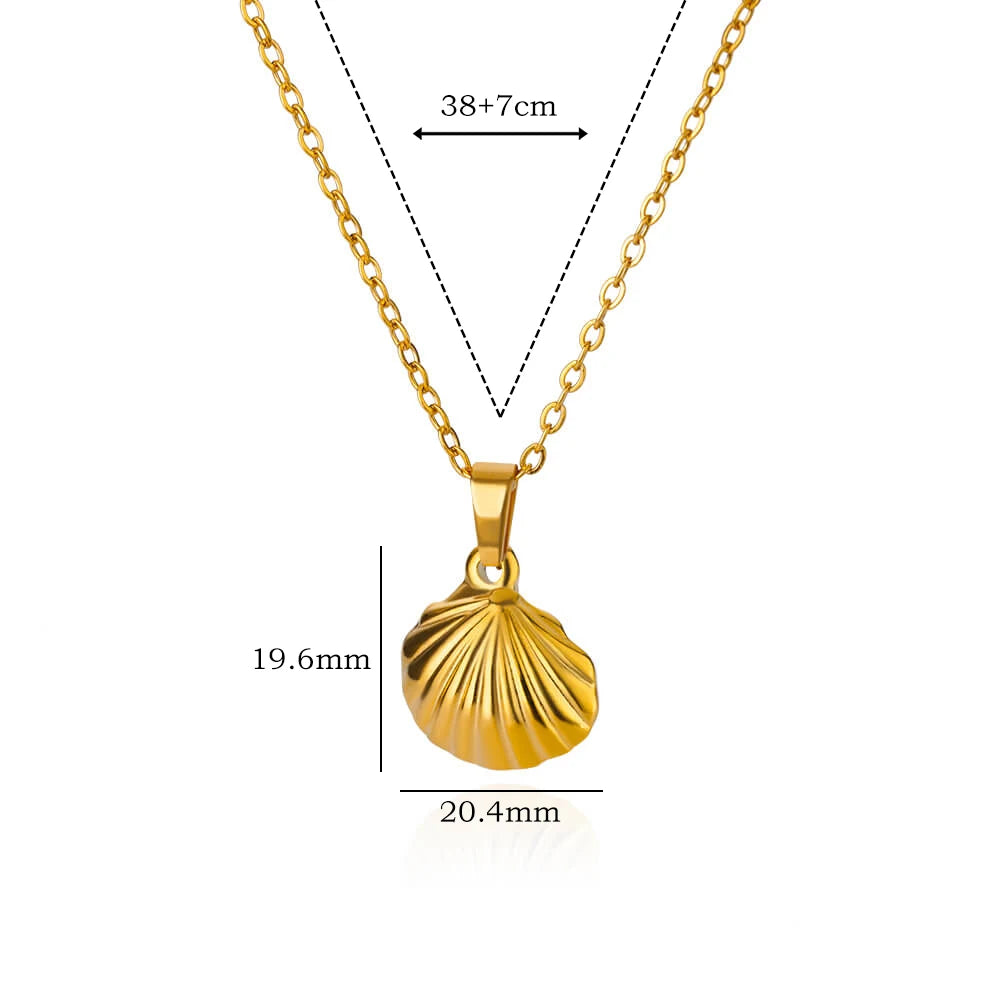✨ Vintage Starfish & Shell Necklace for Women – Gold Stainless Steel Ocean Pendant | Summer Jewelry Gift for BFF