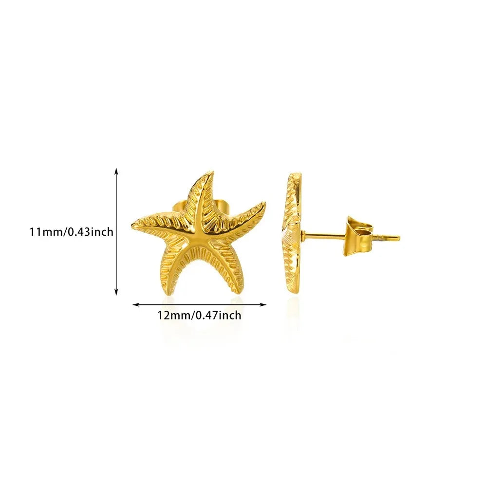 ✨ Vintage Starfish Stud Earrings for Women – Gold Stainless Steel Ocean-Inspired Jewelry | Summer Party & Gift 2025