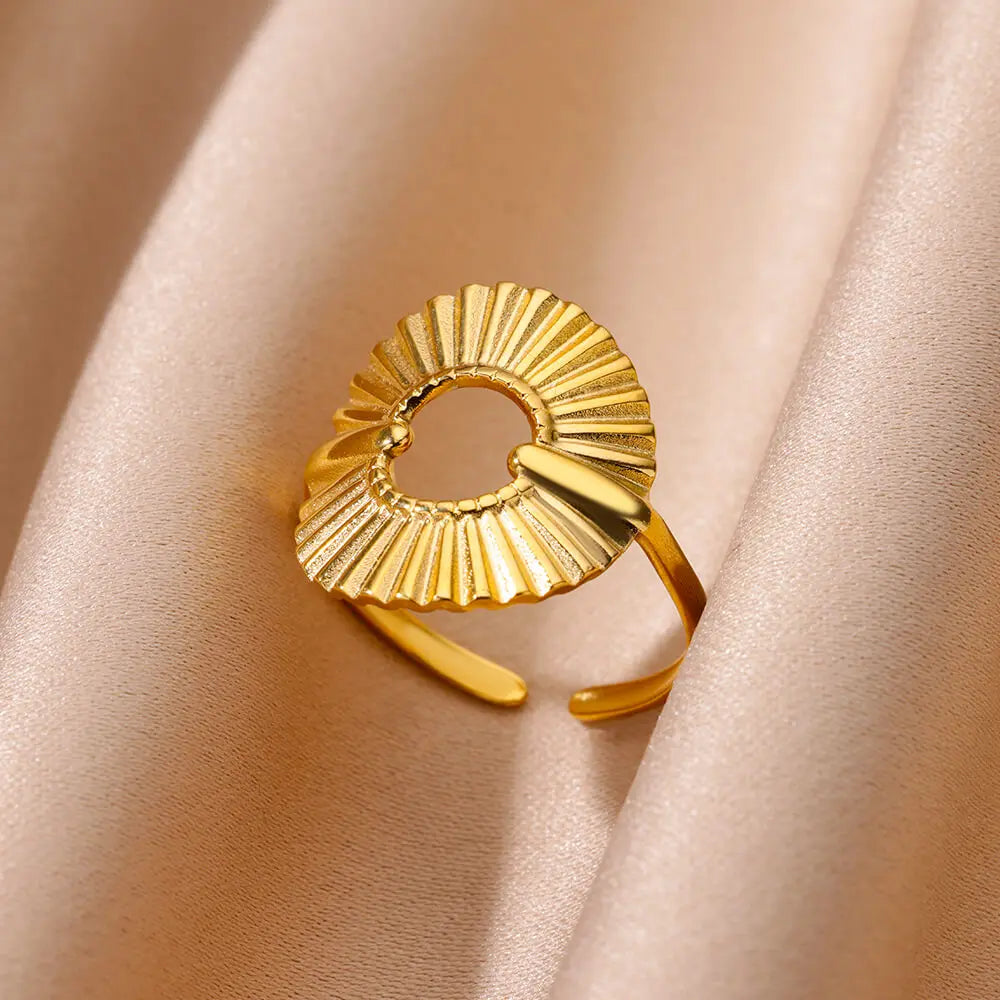 Minimalist Irregular Geometric Gold Stainless Steel Adjustable Open Ring for Women