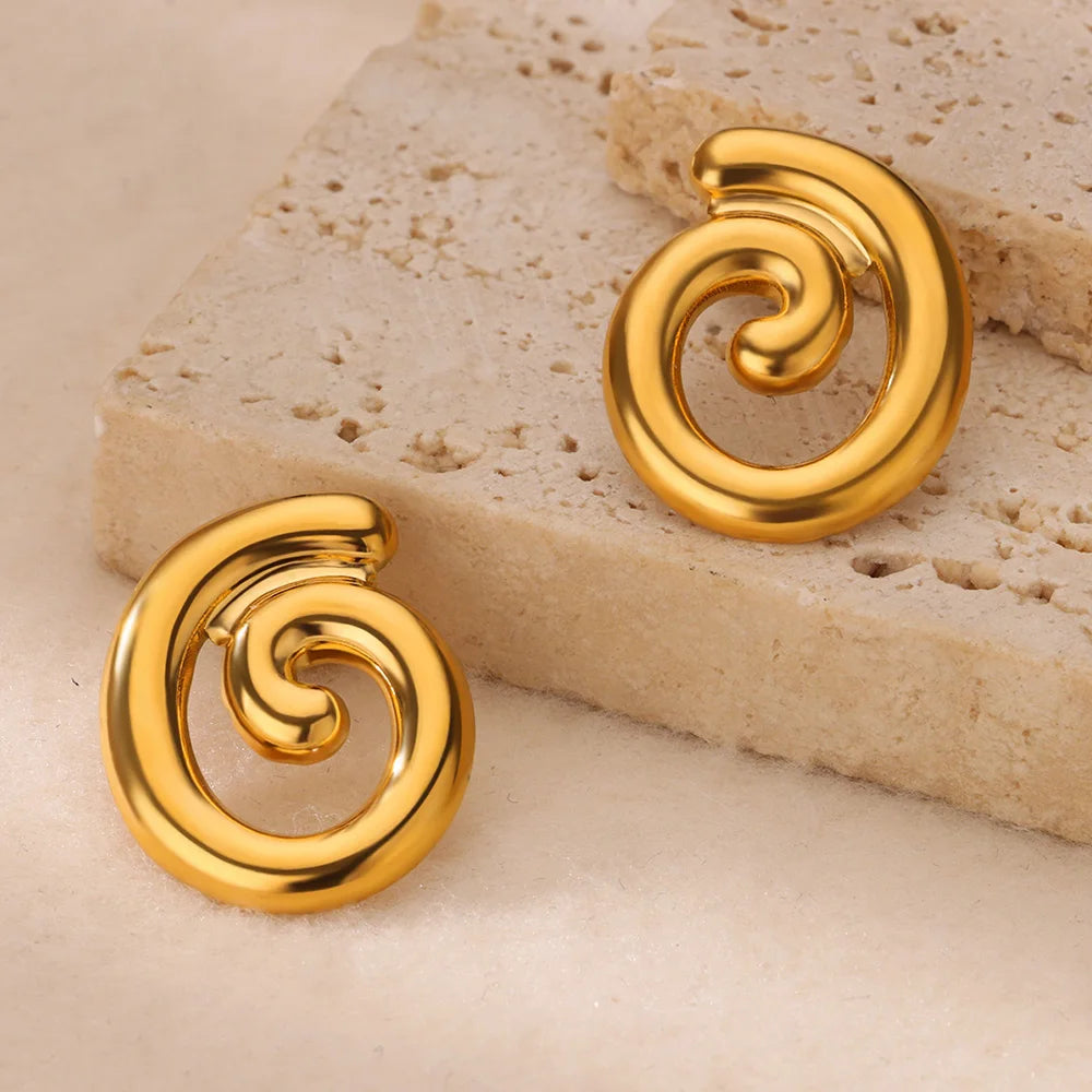 ✨ Vintage Irregular Claw Hook Earrings – Gold Stainless Steel Striped Studs for Women | Party, Wedding & Gift Jewelry