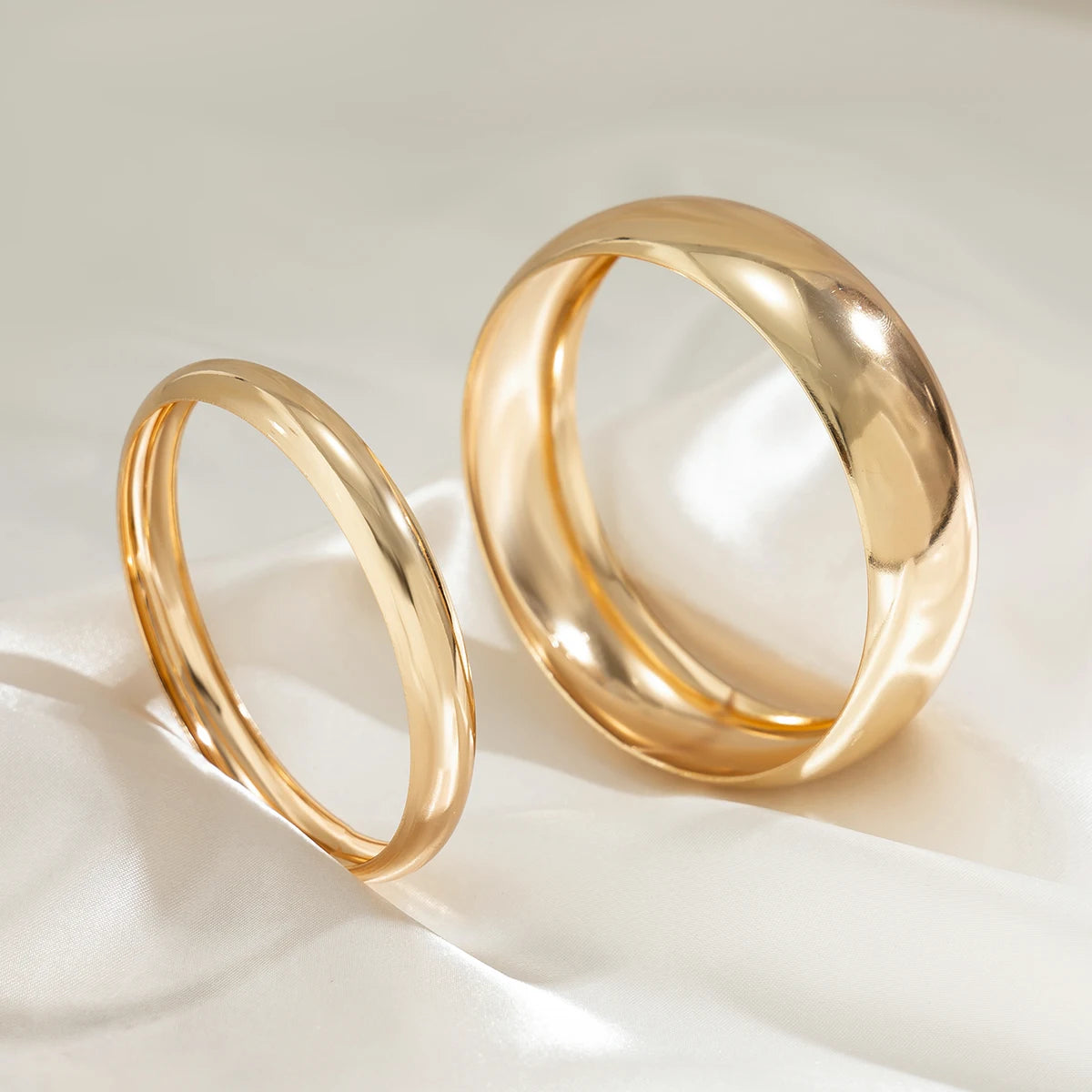 2Pcs Punk Classic Gold Wide Bangles for Women – Exaggerated Heavy Metal Big Bracelet Set | Luxury Wedding & Party Jewelry